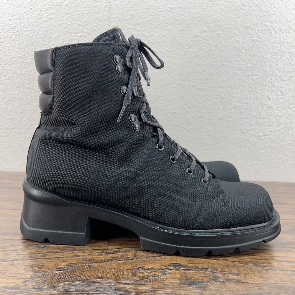 Vic Matie Black Nylon Women's Chunky Nylon Lace Up Square Toe Combat Boots 36 6
